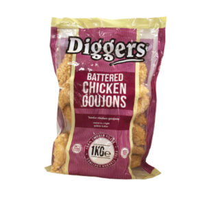 Battered Chicken Goujons Diggers 1 kg. /Frozen/Halal.