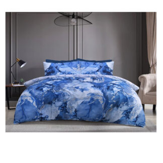 Double Duvet Set Mettalic Marble Blue/Silver Sleepdown 200 x 200 cm.