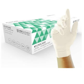 White Gloves Latex Disposable Unicare M 100 pcs.